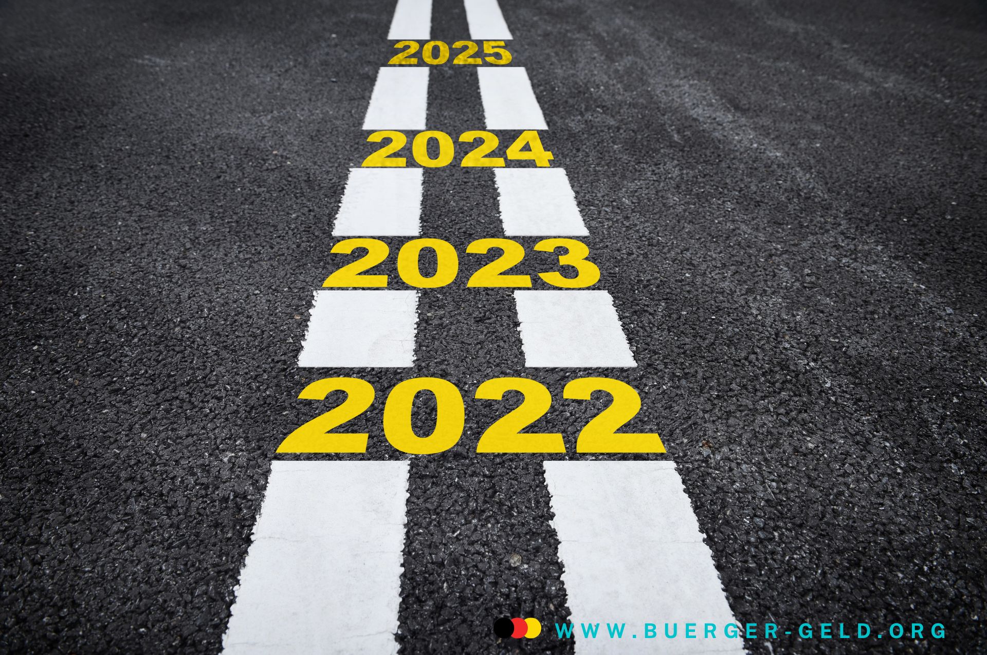 Jahreszahlen von 2022 bis 2025 auf dem Asphalt