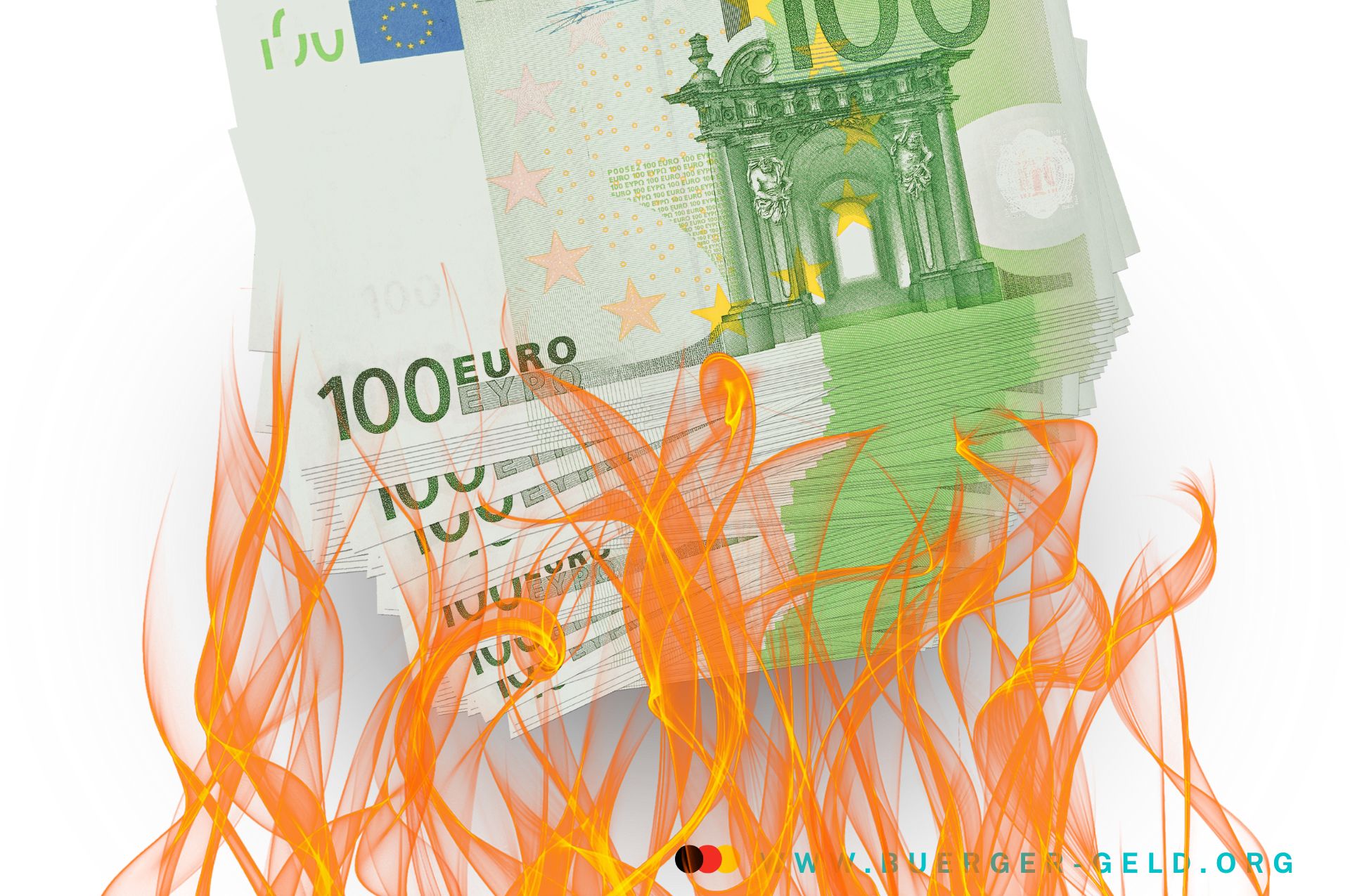 Hundert Euro scheine verbrennen in Flammen