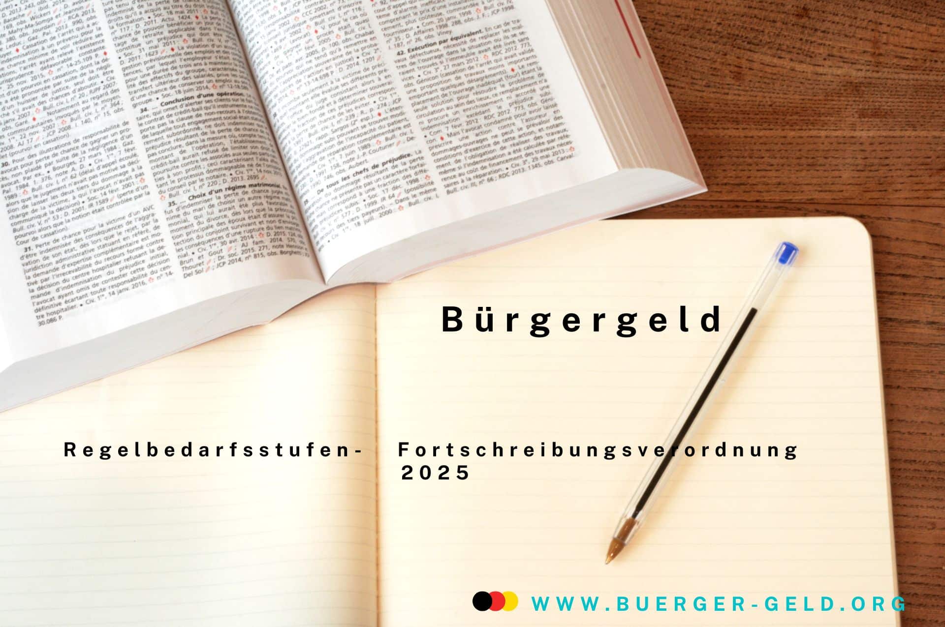 Buch und Heft mit der Aufschrift Regelsbedarfsstufen-Fortschreibungsverordnung 2025 Bürgergeld