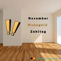 Leere Wohnung mit Schrift an der Wand: Wohngeld November