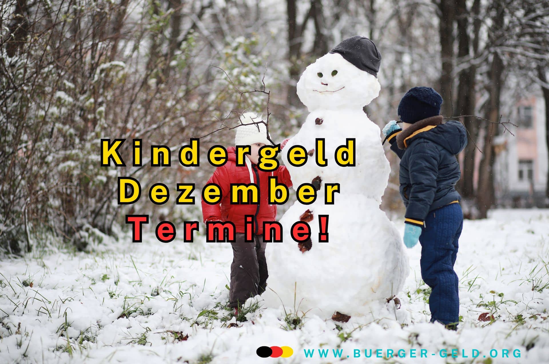 zwei Kinder bauen Schneemann