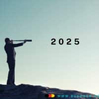 Man schaut mit Fernrohr auf die Zahl 2025