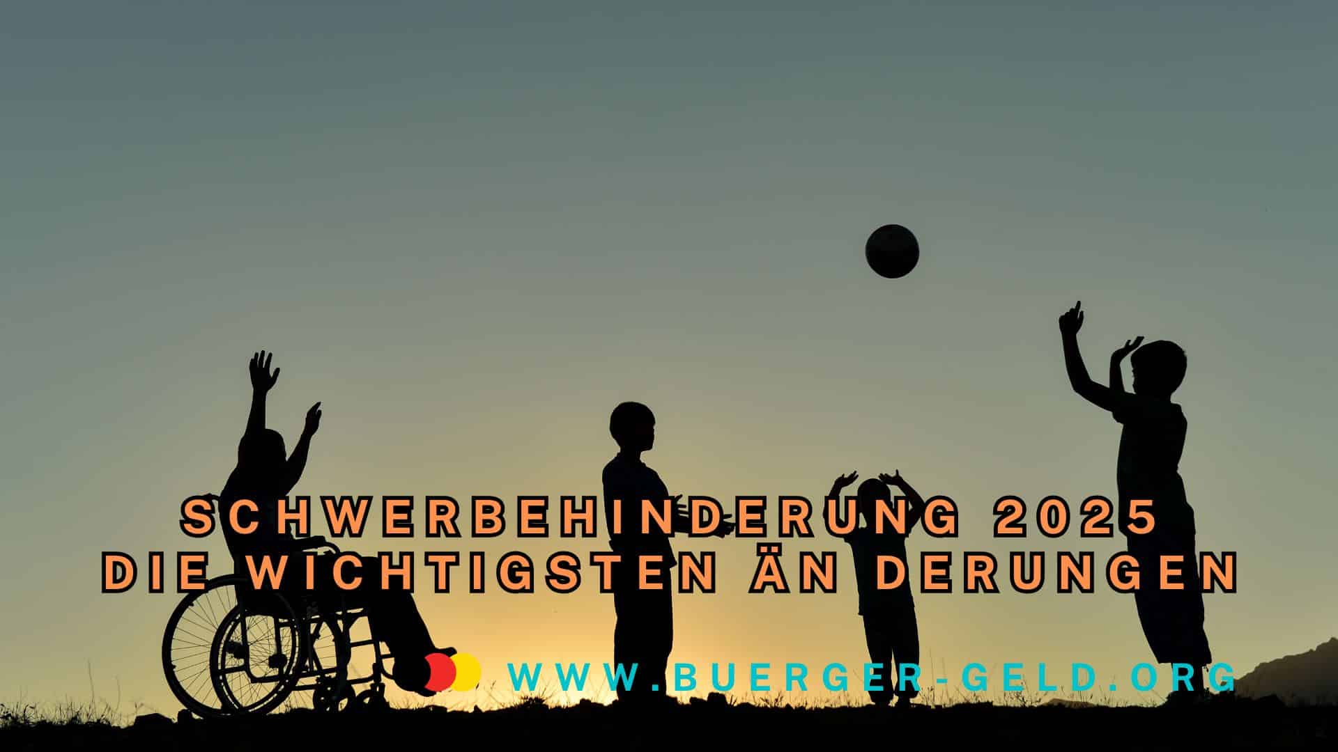 stehende Kindere und Kind im Rollstuhl spielen Ball